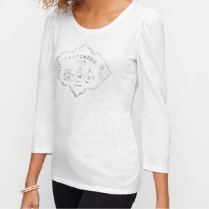 TALBOTS PARIS PERFUME GRAPHIC 3/4 SLEEVE